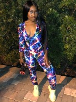 Autumn Sexy Colorful Print Plunging Bodycon Jumpsuit