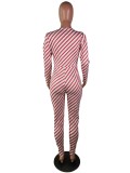 Sexy Striped Print Long Sleeve Bodycon Jumpsuit