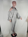 Autumn Backless Sexy Long Sleeve Hoody Jumpsuit with Pop Sleeves