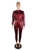 Autumn PU Leather 2pc Crop Top and Pants Set