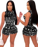 2pc Letter Print Sexy Fitted Top and Shorts Set
