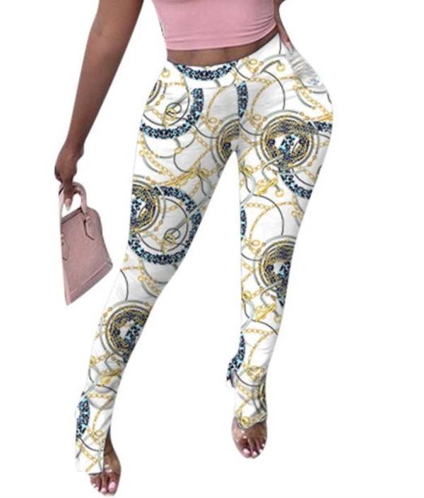 Chains Print High Waist Slit Pants