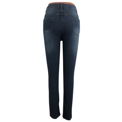 Blue High Waist Patchwork Fitted Jeans