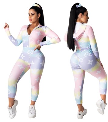 Colorful 2 Piece Print Matching Hoody Tracksuit