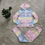 Colorful 2 Piece Print Matching Hoody Tracksuit