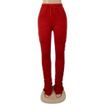 Drawstring Pockets High Waist Stacked Pants