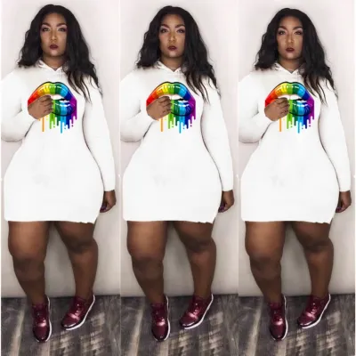Lips Print Side Slit Fitted Hoody Dress