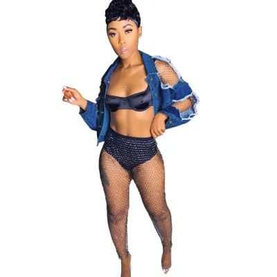 Blue Damaged Cut Out Denim Jacket