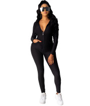 Autumn Sports Fitted Zip Up Hoodie Jogger Suit