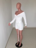 Autumn Knitted Long Sleeve V-Neck Rompers with Belt