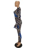 Party Slash Shoulder Leopard Bodycon Jumpsuit with Wide Cuffs