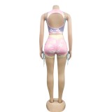 Tie Dye Sexy Cut Out Vest and Shorts Set