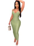 Solid Color Sexy Spaghetti Straps Midi Dress