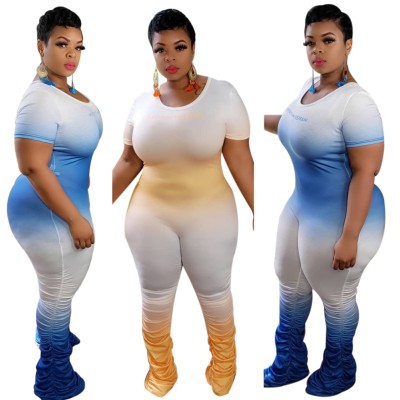 Plus Size Print Gradient Stacked Jumpsuit