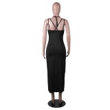 Solid Color Sexy Spaghetti Straps Midi Dress