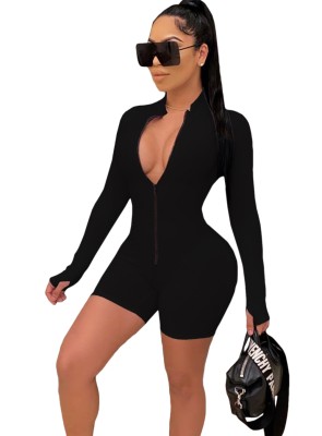 Sports Fitness Long Sleeve Zipper Bodycon Rompers