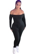 Off the Shoulder Knitted Long Sleeve Bodycon Jumpsuit