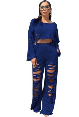Street Style 2pc Ripped Crop Top and Pants Set