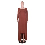 Autumn 2pc Solid Plain Tube Dress with Matching Cardigans