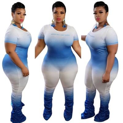 Plus Size Print Gradient Stacked Jumpsuit