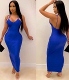 Solid Color Sexy Spaghetti Straps Midi Dress