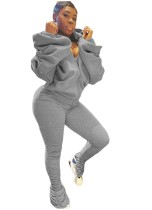 Solid Color 2pc Matching Hoody and Stacked Pants Set