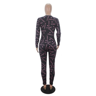 Cute Print Long Sleeve Bodycon Jumpsuit