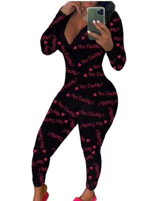 Cute Print Long Sleeve Bodycon Jumpsuit