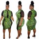 Plus Size Short Sleeve Leopard Green Bodycon Dress