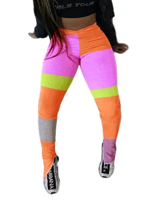 Sexy Side Slit High Waist Contrast Fitted Pants