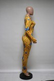 Butterfly Print Sexy Long Sleeve Leopard Bodycon Jumpsuit
