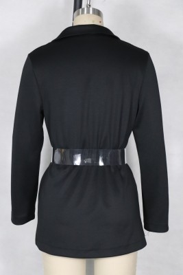 Solid Plain Elegant Long Sleeve Blazer with Belt