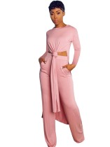 Solid Color 2pc Side Slit Long Shirt and Matching Pants Set