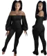 Solid Color Strapless Stacked Jumpsuit with Puff Sleeves