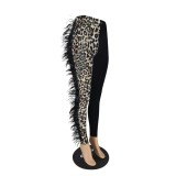 Leopard Print Contrast Plush Trousers