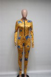Butterfly Print Sexy Long Sleeve Leopard Bodycon Jumpsuit