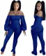 Solid Color Strapless Stacked Jumpsuit with Puff Sleeves