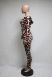 Butterfly Print 2pc Leopard Bodycon Shirt and Legging Set