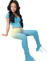 Matching 2pc Gradient Crop Top and High Waist Stacked Legging Set