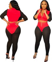 Autumn Matching 2pc Zipper Crop Top and High Waist Pants Set