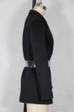 Solid Plain Elegant Long Sleeve Blazer with Belt