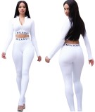 Sports Print Two-Piece Crop Top and High Waist Legging Set