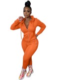 Solid Color Long Sleeves Pocketed Hoodie Tracksuit