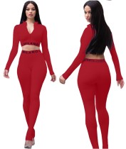 Sports Print Two-Piece Crop Top and High Waist Legging Set