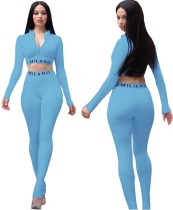 Sports Print Two-Piece Crop Top and High Waist Legging Set