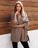 Western V-Neck Loose Long Sweater with Bat Sleeves