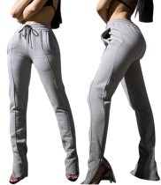 Zipped Bottom Grey Drawstring Track Pants