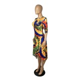 Autumn Tie Dye African Irregular Pocket Shirt Dress