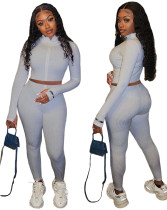 Solid Color Two Piece Knitted Crop Top and Pants Set