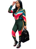 Autumn Colorful Stripes Zipper Tracksuit